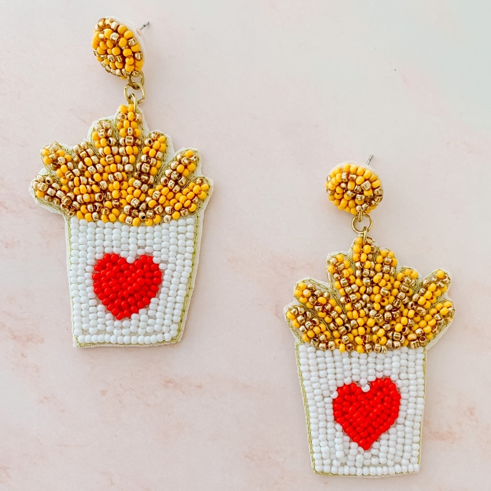 Beaded French Fry Earrings